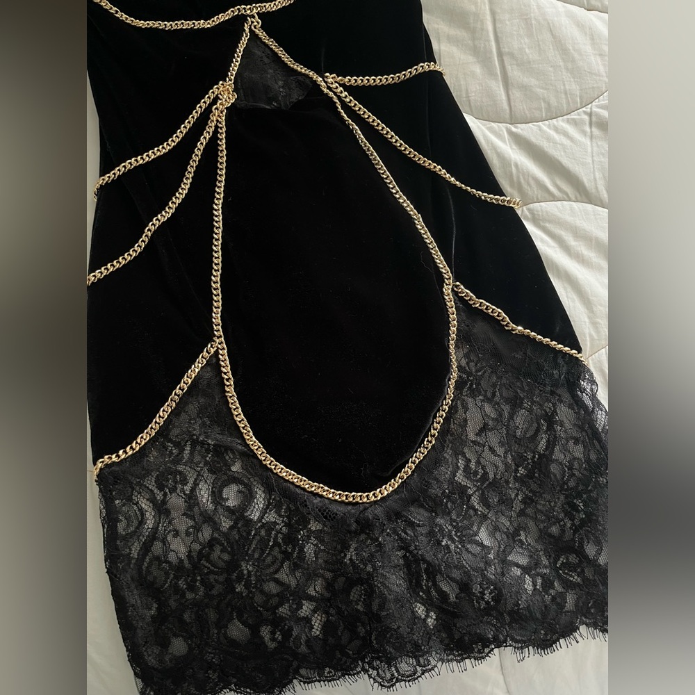Christian Cowan Velvet Lace & Chains Mini Dress - Picture 7 of 15
